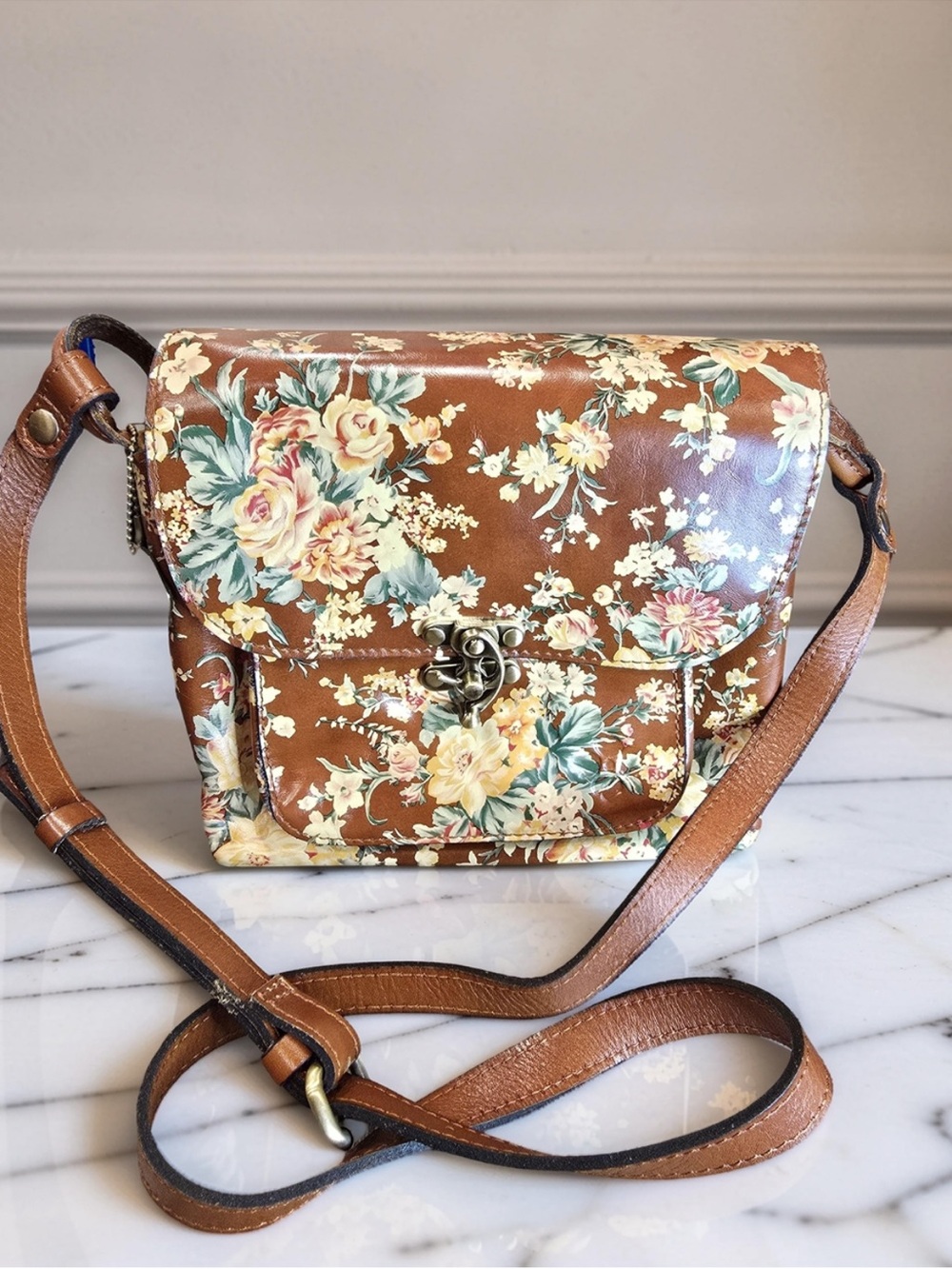 Patricia Nash Leandra Flap Leather Crossbody Botanical Garden Print